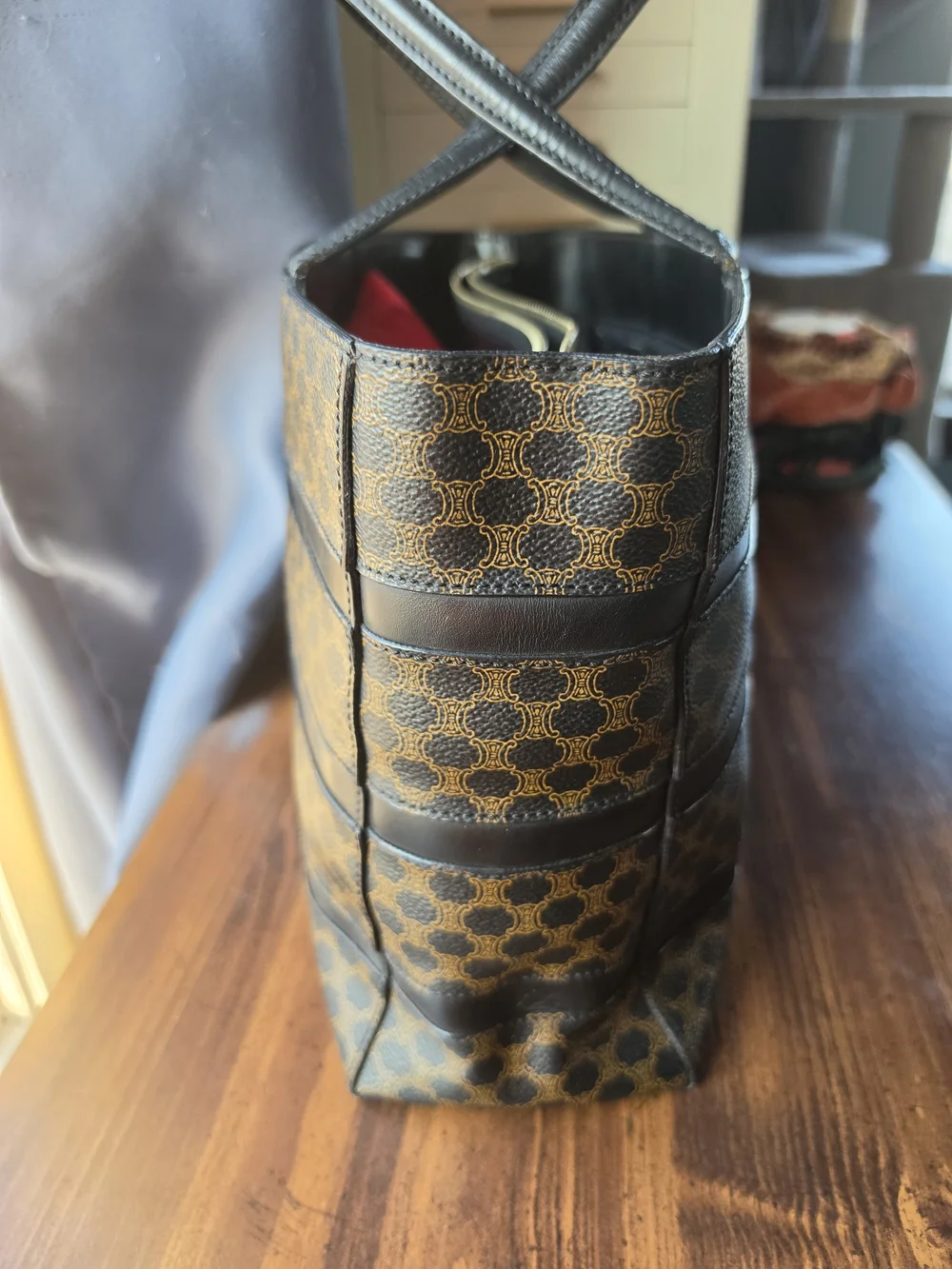 Celine Black and Brown Macadam Canvas Tote
